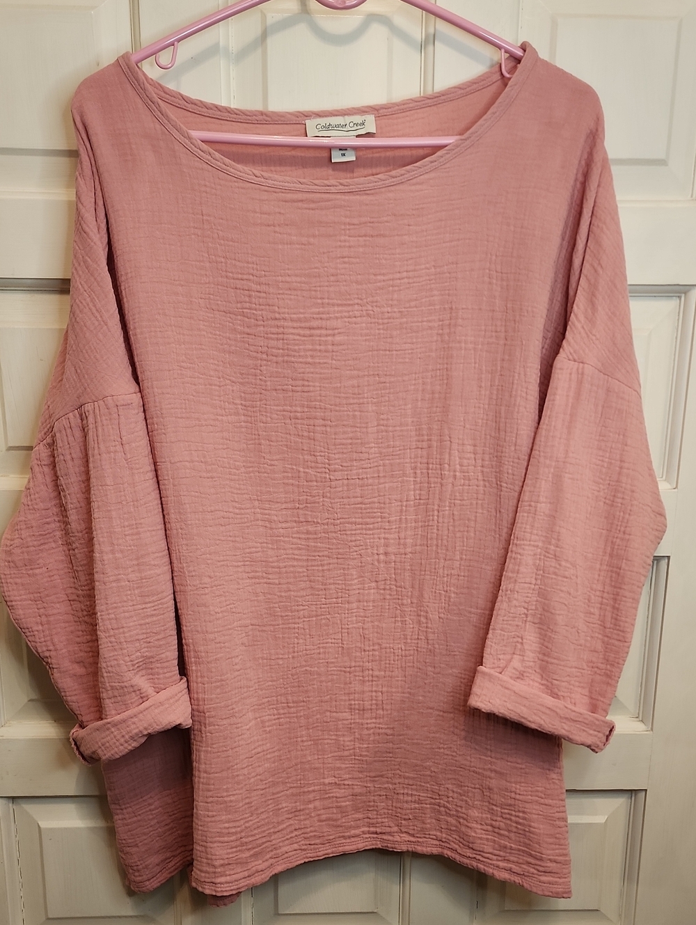 COLDWATER CREEK WAFFLE top Pink Mauve Long Or 3/4 Sleeve Scoop Neck Relaxed Fit